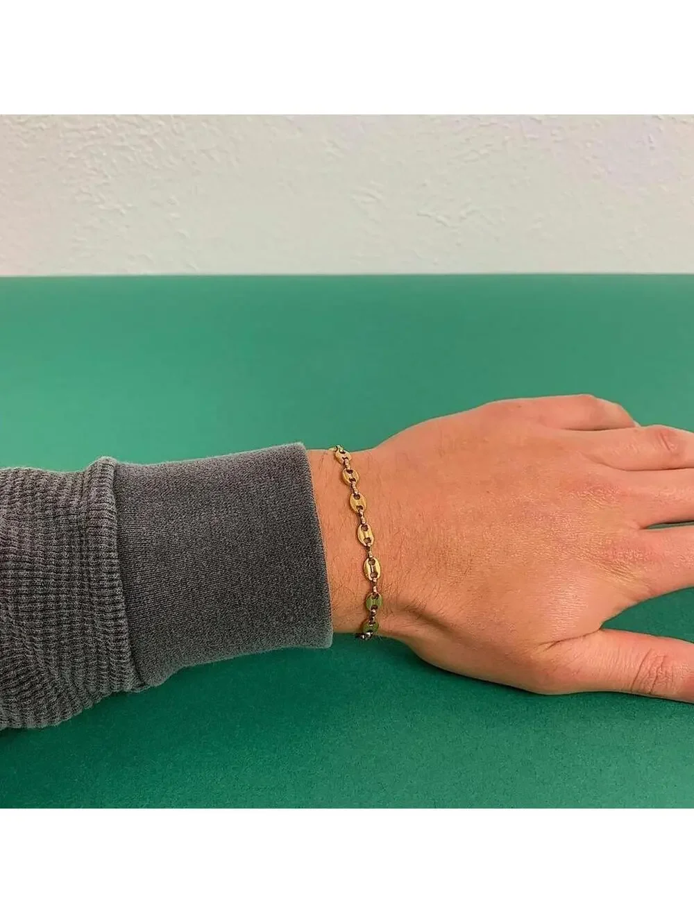 Y2k Cyber Vintage style Coffee Bean Stainless Steel Silver Bracelet. High